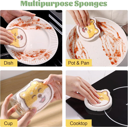 JOYMOOP Textured Clean Sponges, Dual-Sided Non-Scratch Soft Scrub Dish Sponge, Safe for Non-Stick Cookware, Kitchen and Household Cleaning, 12 Pack [Grey & White]