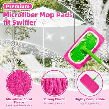 Reusable Mop Pads Compatible with Swiffer Sweeper Mop, Microfiber Dry Sweeping Cloths & Machine Washable Wet Pads Refill for Use on All Sealed Floors - Stone, Hardwood, Laminate & Tile (6 Blue)