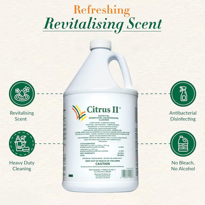 Citrus II Hospital Germicidal Deodorizing Cleaner - Fresh Citrus Scent - 1 Gallon - Refill - Disinfecting Cleaner for Home, Hospital and Office Areas