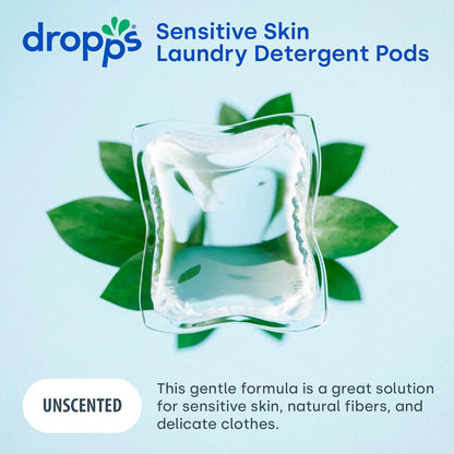 Dropps Sensitive Skin Laundry Detergent Pods, Unscented (36 Ct) - Hypoallergenic & Dermatologist Tested | Free & Clear | Laundry Pods for Sensitive Skin | Clean Ingredients | Plastic Free Packaging