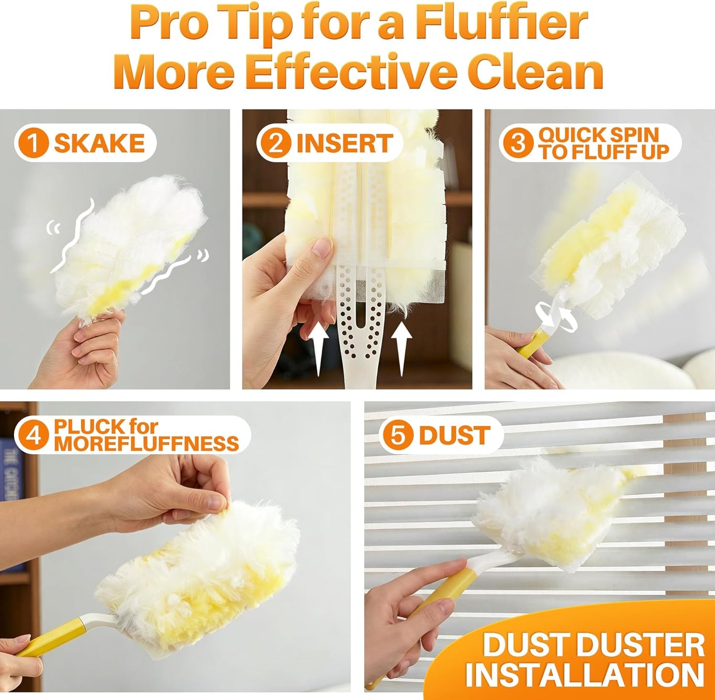 JOYMOOP Scented Telescopic Duster kit, 3FT Extendable Handle (Yellow) + 24 Yellow Refills for Swiffer Feather Duster,Easy Cleaning for Ceilings, Ceiling Fans, Blinds, Vents & Shelves