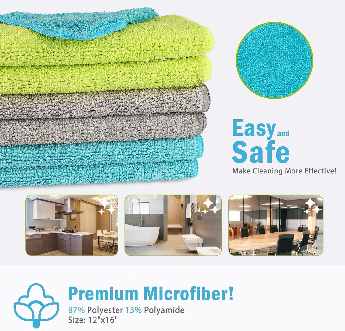 AIDEA Microfiber Cleaning Cloth-50PK, Soft Microfiber Towels for Cars, Absorbent Cleaning Rags, Lint-Free Streak-Free Wash Cloths for House, Kitchen, Window(12in.x12in)