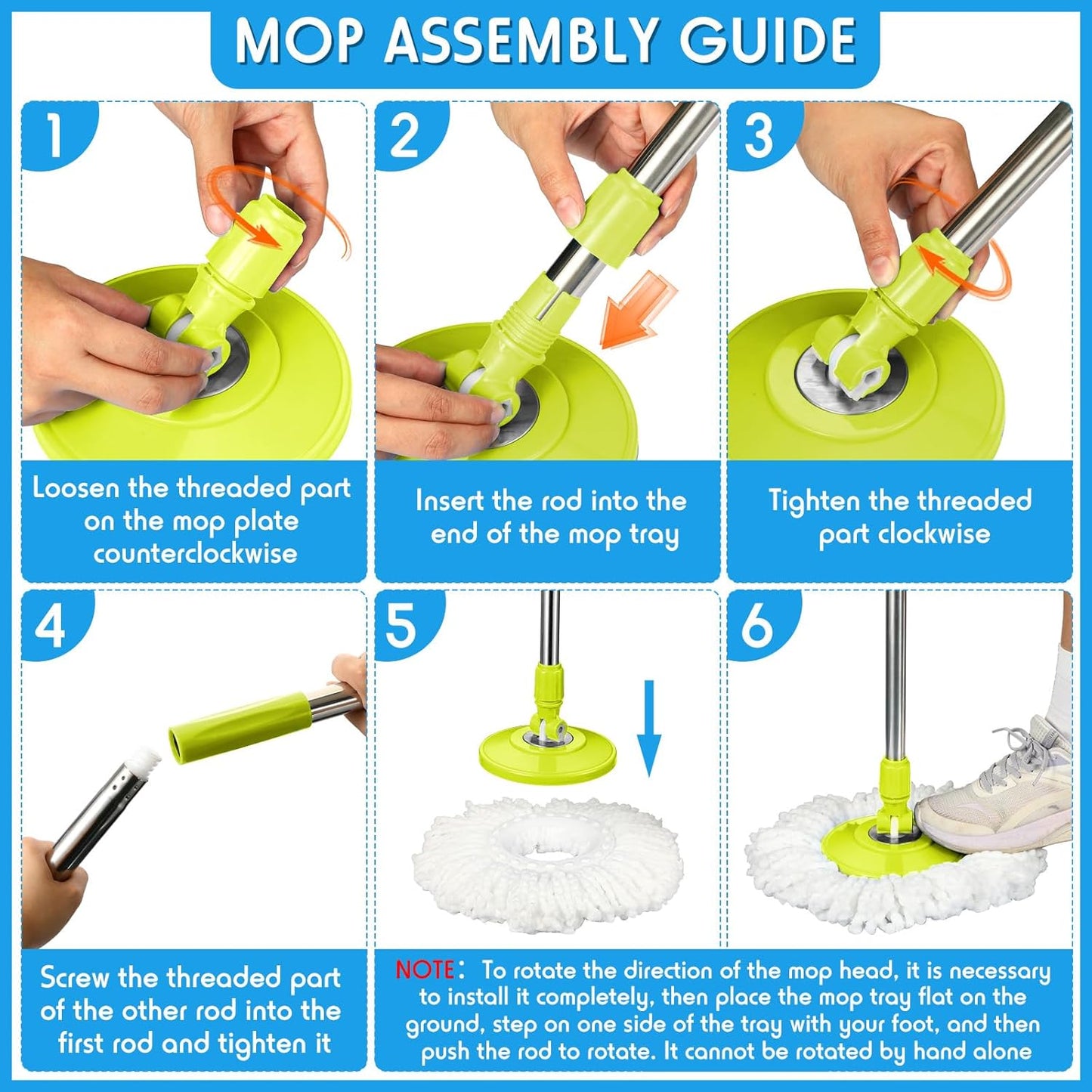 Spin Mop Replacement Handle 360 Degree Spin Mop Pole Handle Replacement Rotating Telescopic Stick for Head Replace Spinning Household Cleaning Accessories for Home(Cute Blue)