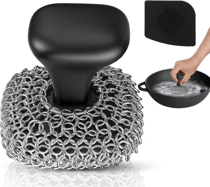 Cast Iron Scrubber | Dish Scrub Brush | 316 Cast Iron Cleaner Chainmail Scrubber for Pan Skillet Cleaner - Dish Scouring Pad Dishwasher Safe Cleaning Kit, Blue