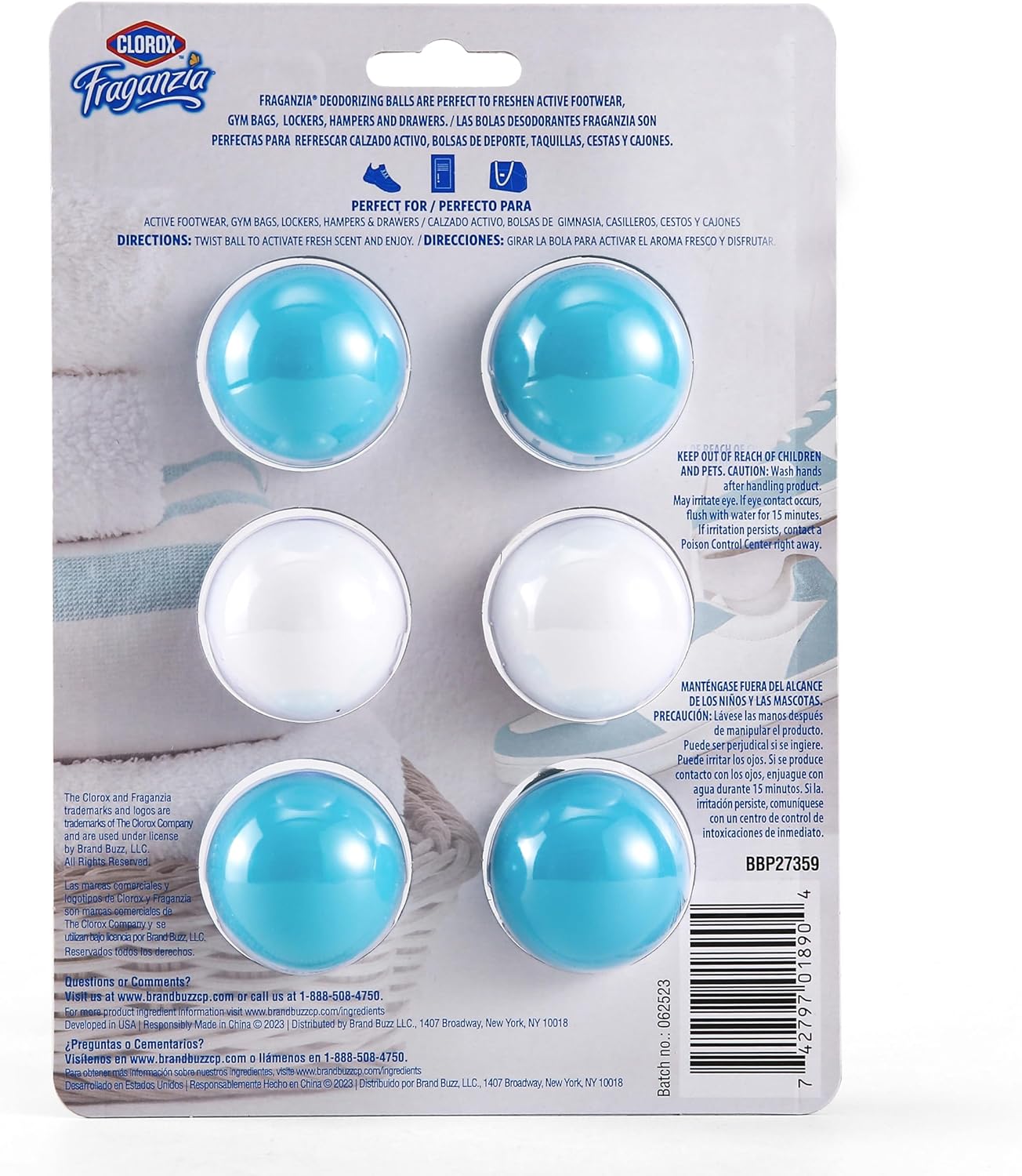 Clorox Fraganzia Deodorizing Balls with Lavender and Eucalyptus Scent, Battery-Free Shoe and Small Space Odor Eliminator with Up to 30 Days of Freshness, 6 Count Pack