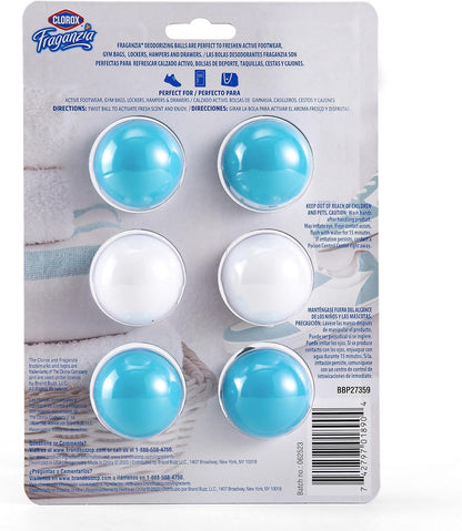 Clorox Fraganzia Deodorizing Balls with Lavender and Eucalyptus Scent, Battery-Free Shoe and Small Space Odor Eliminator with Up to 30 Days of Freshness, 6 Count Pack