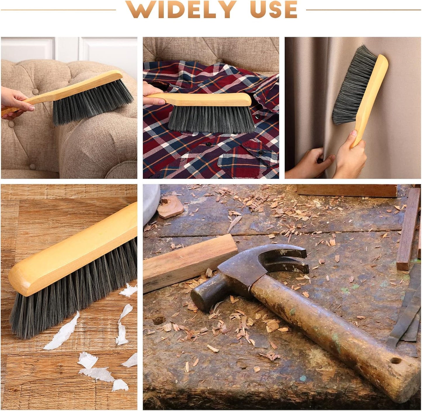 Patelai 2 Pieces Wooden Bench Brushes Fireplace Brush Natural Fiber Bench Soft Bristles Long Wood Handle Dust for Hearth Tidy Car Home Workshop Woodworking(Gray)