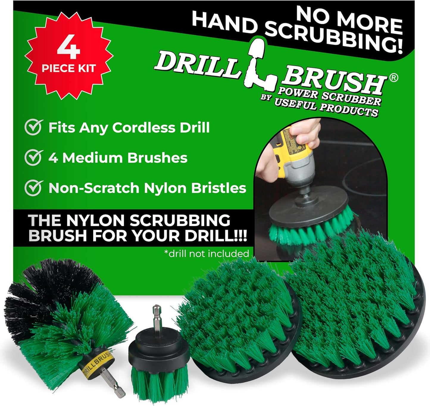 Nylon Drill Brush Attachment Set for Bathroom Cleaning - Power Scrubber Brush Kit for Bathtub, Shower, Tile, and Grout - All-Purpose Household Cleaning Brushes for Drill - Electric Grout Cleaner Kit