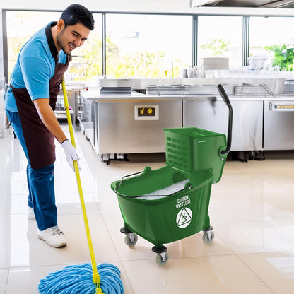 Dryser Commercial Side Press Wringer Combo Mop Bucket, 33 Quart, Blue
