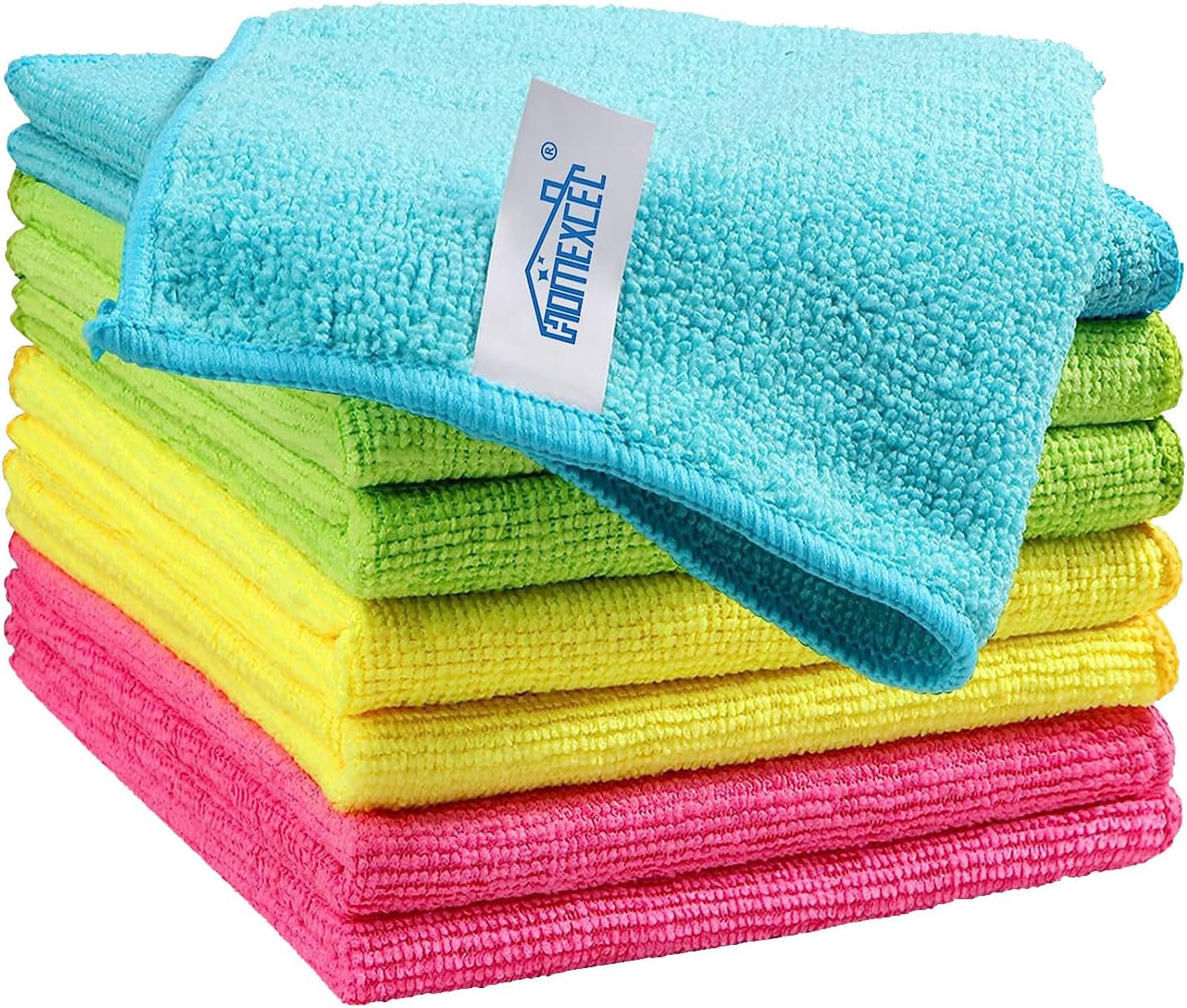 HOMEXCEL Microfiber Cleaning Cloth 210GSM, Pack of 12, Size:11.5" x 11.5", Ultra-Soft, High-Density Non-Abrasive Cleaning Towels for Cars, Glass, Kitchen, Reusable Rags, Blue/Green/Yellow/Pink