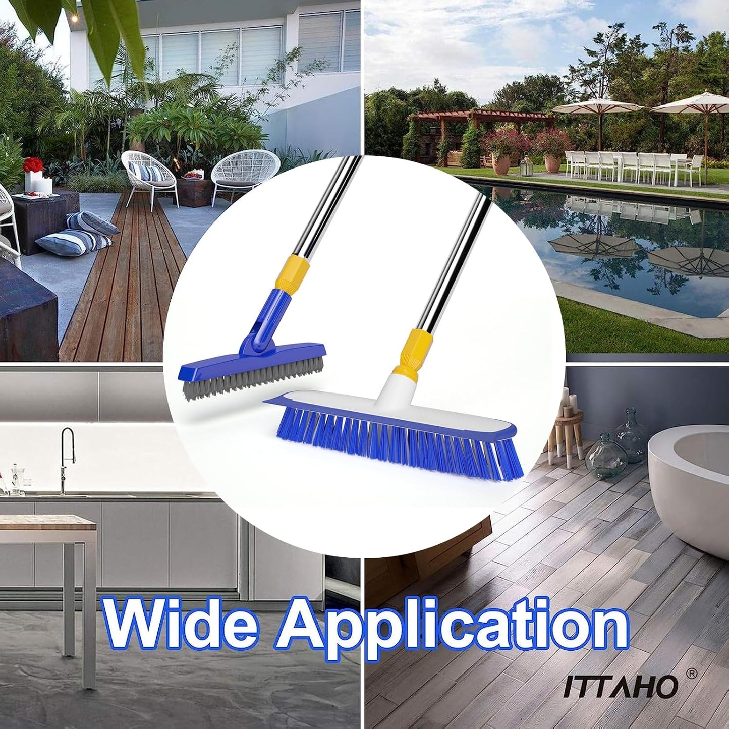 2 Pack Grout Brush with Long Handle, 56.5'' Swivel Grout Cleaning Brush,V-Shape Grout Scrub Brush, Extendable Handle Grout Cleaner Brush for Tile Floors，Bathroom,Baseboard,Shower,Corner