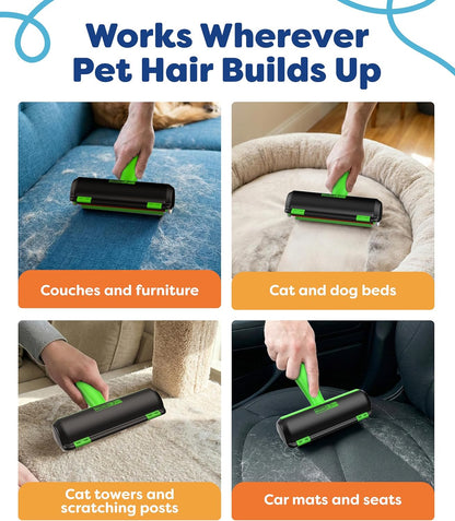Triton Pet Hair Removal Tool w/Fur Trapping Compartment and Detachable Handle, 60% Smaller Storage Size, Reusable Shedding Roller, Cat and Dog Hair Remover for Car, Furniture, Carpet (Gray/White)