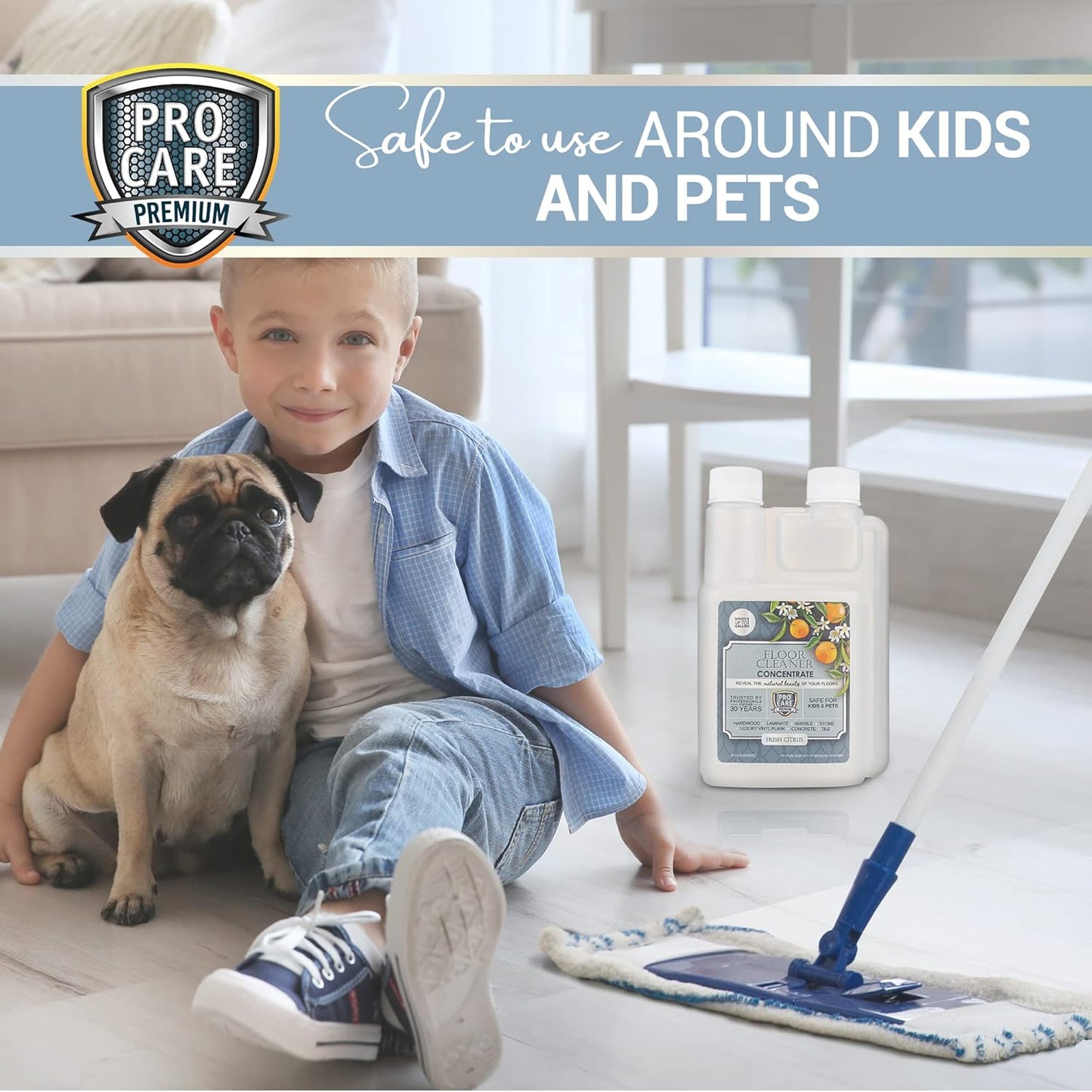 ProCare Floor Cleaner (Made in USA) | Tile, Stone, Laminate, Vinyl & Natural Wood Floor Cleaner for Mopping, Household Supplies, Cleaning Solution with Citrus Aroma - 1 Gal (128 Fl Oz)