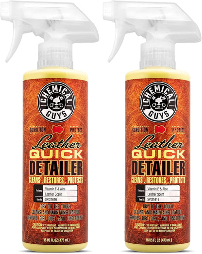 Chemical Guys Leather Quick Detailer - Interior Cleaner and Conditioner for Natural, Synthetic, Pleather, and More, Safe for Car Seats, Furniture, Apparel, Shoes & Boots, Leather Scented - 16 fl oz