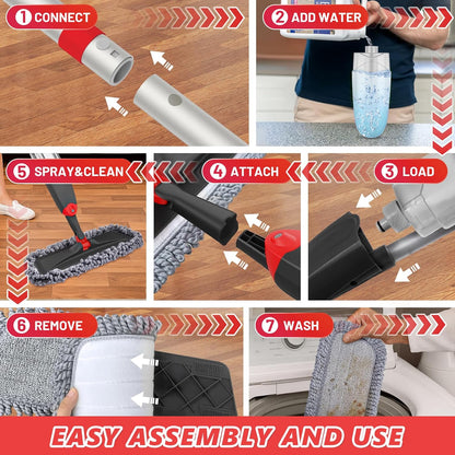 HOMTOYOU Spray Mops for Floor Cleaning: Wet Mop for Hardwood Tile Wood Laminate Vinyl - 3 Washable Microfiber Pads for Swiffer Powermop - Absorbs Pet Hair Dust