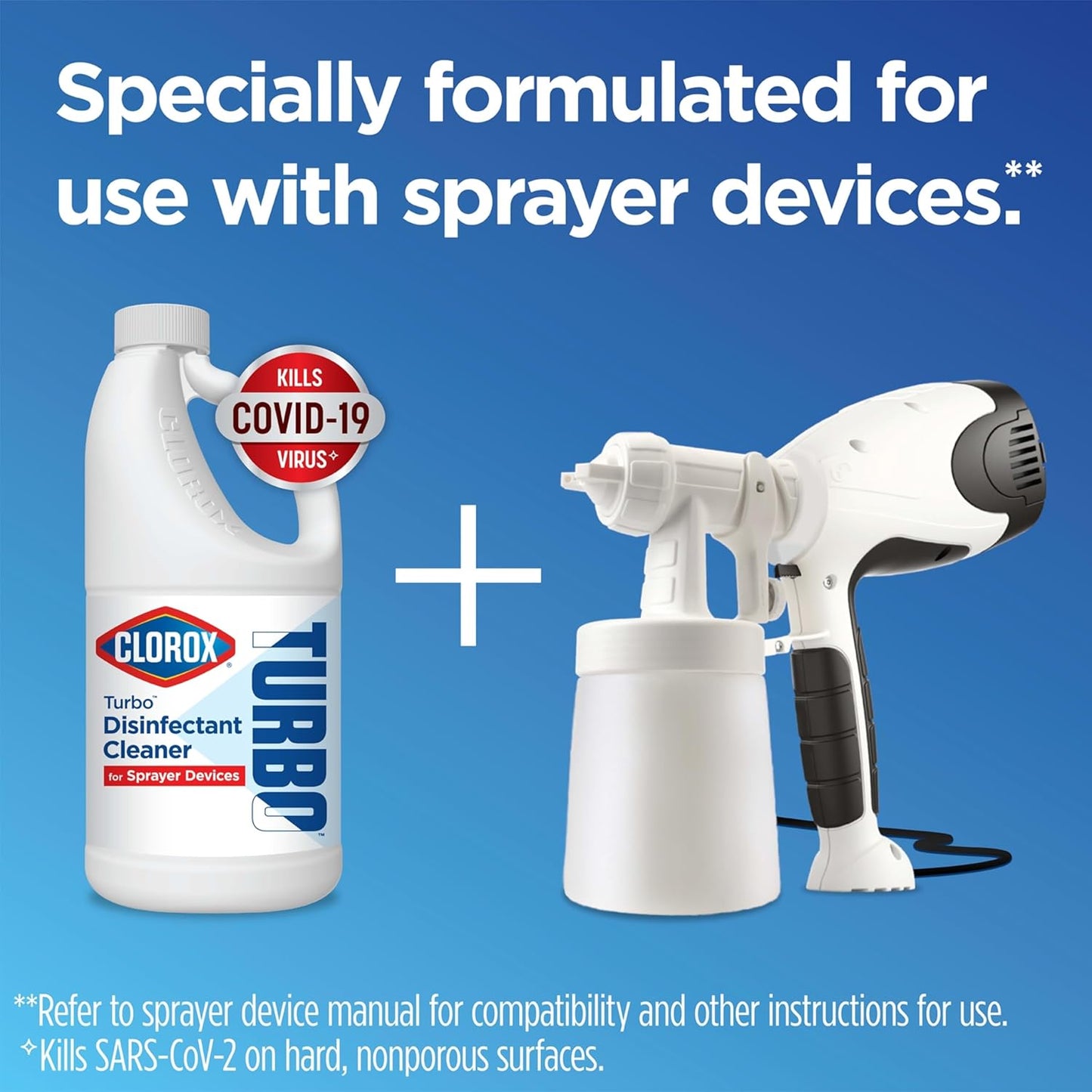 Turbo Disinfectant Cleaner for Sprayer Devices, Bleach-Free, Kills Cold and Flu Viruses and COVID-19 Virus, 64 Fluid Ounces