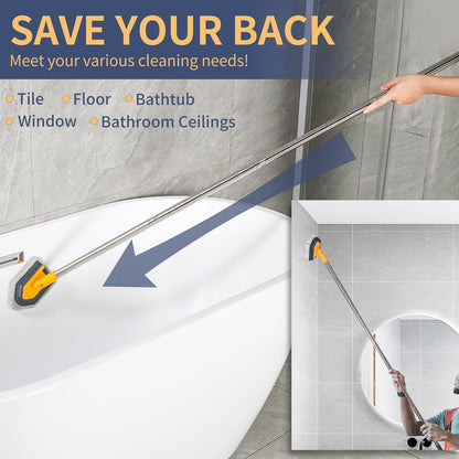 BOOMJOY Tub Scrubber with Long Handle, 58" Extendable 3 in 1 Tub Cleaner Brush with Long Handle, No Scratch Shower Cleaning Brush for Bathtub, Bathroom Ceilings, Toilet, Kitchen, Floor
