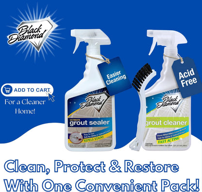 Black Diamond Ultimate Grout Cleaner: Best Cleaner for Tile,Ceramic,Porcelain, Marble Acid-Free Safe Deep Cleaner & Stain Remover for Even The Dirtiest Grout. (1-Quart/1-Brush)