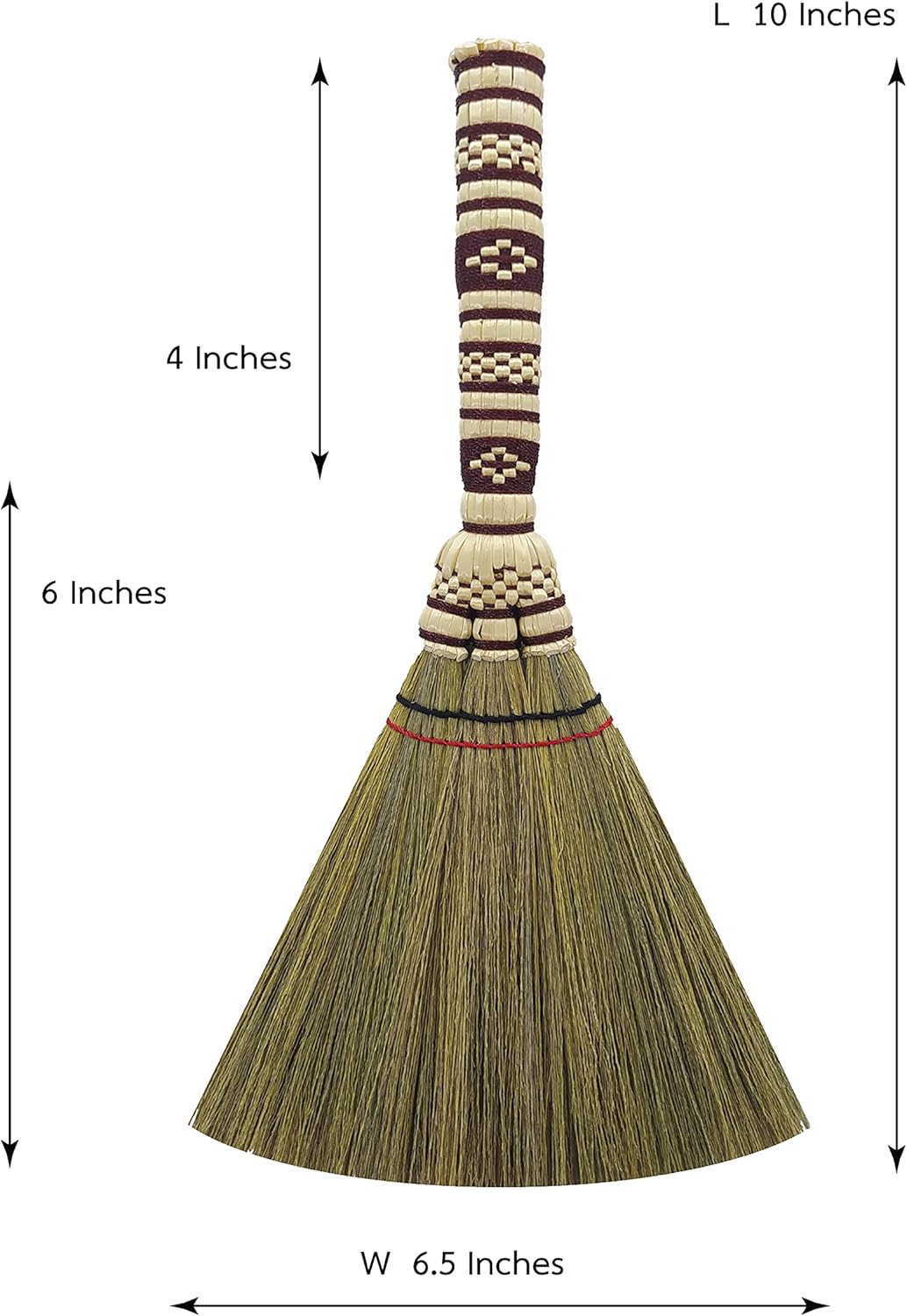 Small Corn Wisk Brush Broom 11 Inch Blue, Red Flagged Indoor Heavy Duty Multi Surface Hard & Soft Floor 100% Handmade(Blue), AW038-AW0038, length 11 Inch, wide 4.5 inch,