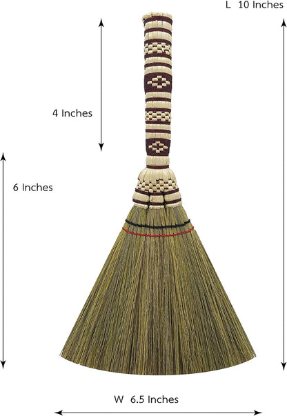 Small Corn Wisk Brush Broom 11 Inch Blue, Red Flagged Indoor Heavy Duty Multi Surface Hard & Soft Floor 100% Handmade(Blue), AW038-AW0038, length 11 Inch, wide 4.5 inch,