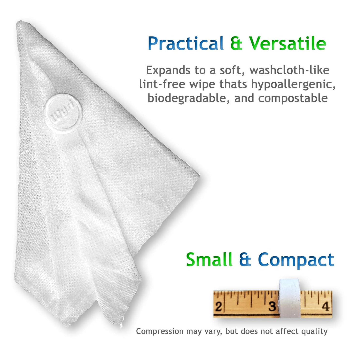 WYSI Multi-Purpose Wipes - Just Add Water - 100 Compressed Tablets & 1 To Go Tube - Multipurpose All Natural Reusable Wipes - Biodegradable Towelettes - Hypoallergenic - Compostable - Scent-Free.
