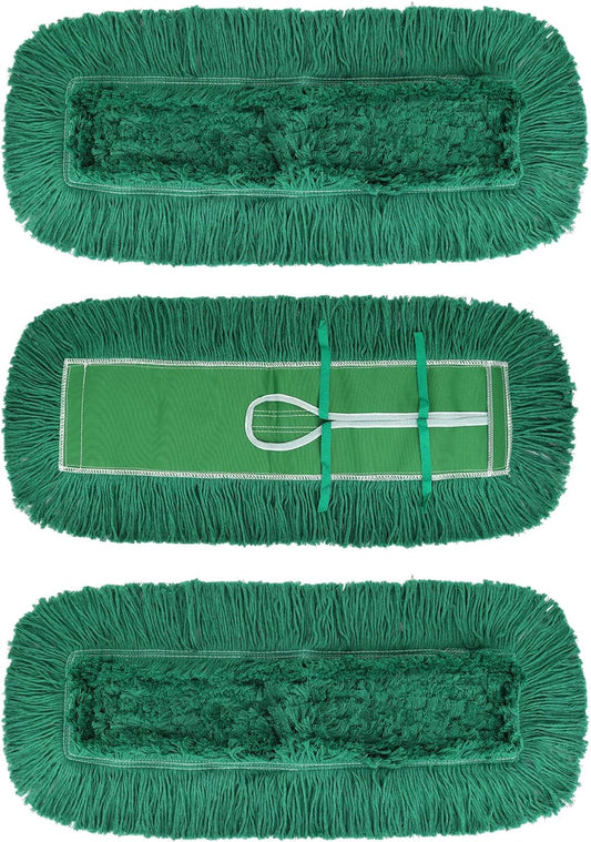 36 Inch Dust Mop Head: Replacement Medium Washable Commercial Mop Head Sweeper and Janitorial Replacement Green (Green - 36 Inch, 3 Pack)