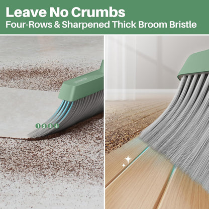 JOYMOOP White Broom and Dustpan Set, Upright Angle Design with Built-in Comb Teeth for Kitchen, Office, Pet Hair, Hard Floors