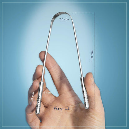 MasterMedi Tongue Scraper for Adults, 100% Stainless Steel Tongue Scrubber for Bad Breath, Easy to Use, Tongue Cleaner for Oral Care & Hygiene (SS Uni|Pack of 2)