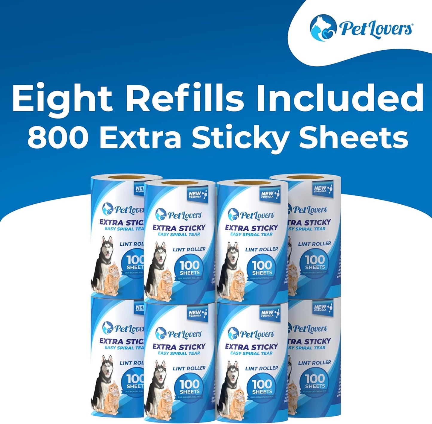 PetLovers Extra Sticky Lint Roller Mega Value Set 600 Sheets for Pet Hair Removal, Dog and Cat Lint Remover 6 Pack