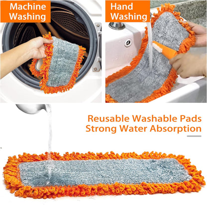 Dust Mop for Floor Cleaning with Washable Microfiber Pad - JEHONN Dry Wet Flat Mop with Scouring Pad for Hardwood, Laminate, Tile, Marble