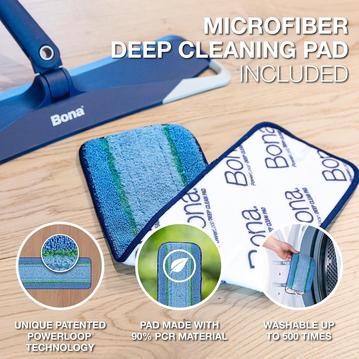 Bona Mop Microfiber Cleaning Pad for Hardwood & Hard Surface Floors - Value 3-Pack - For Use With Bona Mops - Dual Zone Cleaning