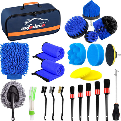 37Pcs Car Detailing Brush Set, Car Detailing Kit, Auto Detailing Drill Brush Set, Car Detailing Brushes, Car Wash Cleaning Tools Kit with Car Vacuum for Interior, Exterior, Wheels, Blue