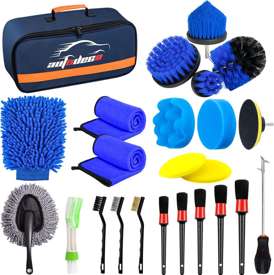37Pcs Car Detailing Brush Set, Car Detailing Kit, Auto Detailing Drill Brush Set, Car Detailing Brushes, Car Wash Cleaning Tools Kit with Car Vacuum for Interior, Exterior, Wheels, Blue