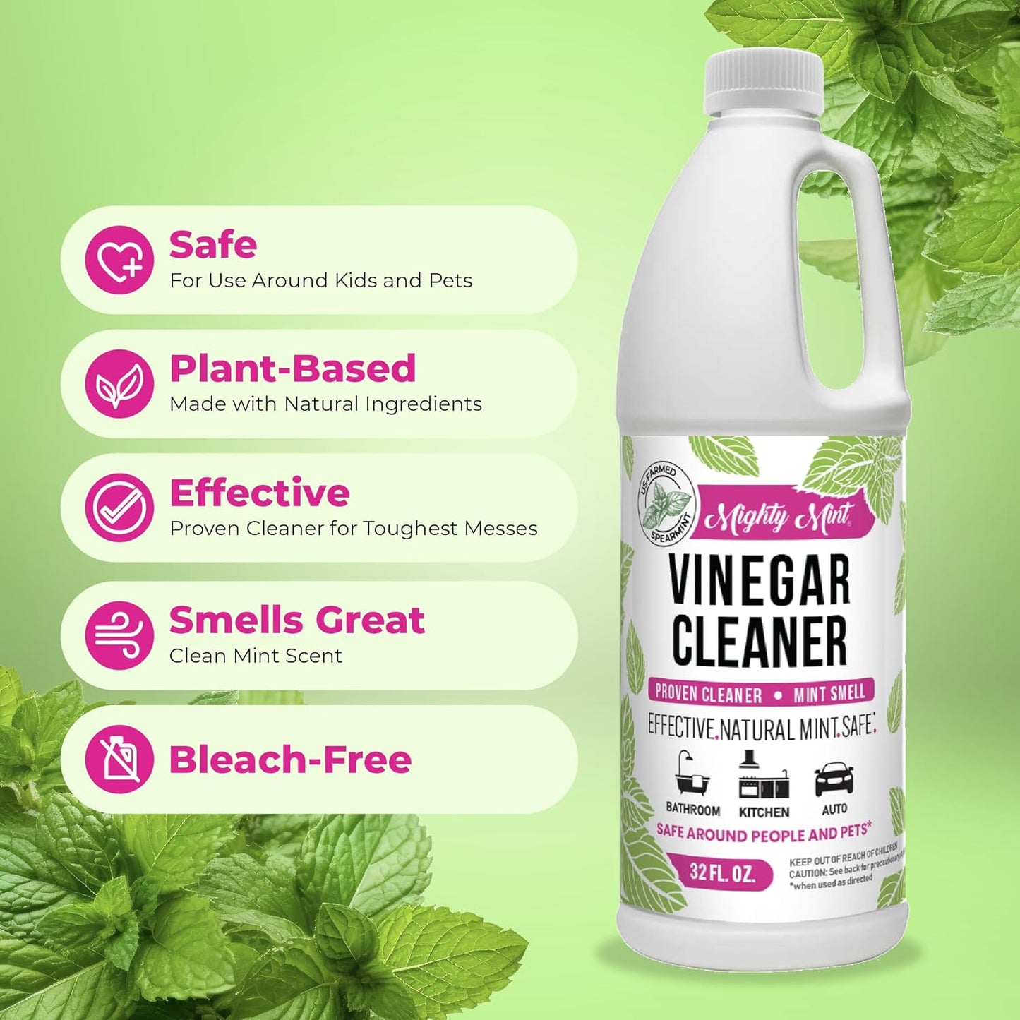 Mighty Mint Vinegar Cleaner, All-Purpose Cleaning for Household Surfaces, Natural Mint Scent, 32oz