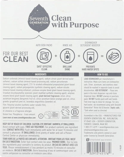 Seventh Generation Power Plus Dishwasher Detergent Packs Fresh Citrus scent Pack of 2 for sparkling dishes Dishwasher tabs 40 count
