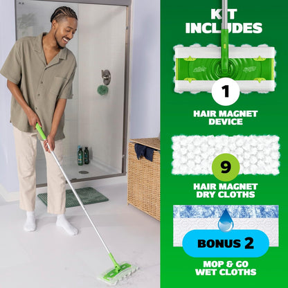 Swiffer Sweep & Mop Deluxe 2-in-1 Multi-Surface Kit for Floor Cleaning, Includes 1 Sweeper Device, 5 Dry Sweeping + 6 Wet Mopping Heavy Duty Cloths, Black