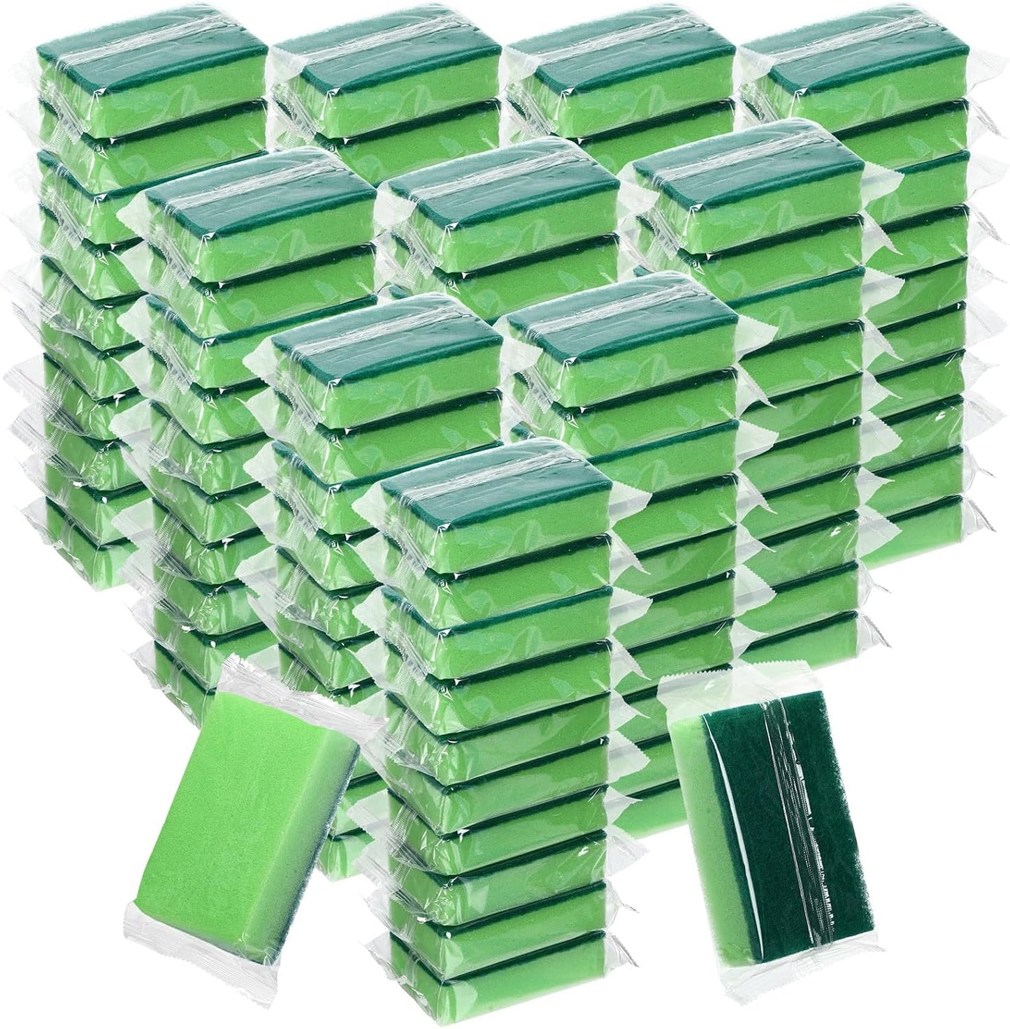 Tioncy 100 Pcs Individually Wrapped Sponges Kitchen Bulk Blue Dish Non Scratch Scrub Sponges Dual Sided Cleaning Dish Scrubber for Washing Dishes, Pots, Pans, Sinks, Stoves, Appliances, Car, Bike
