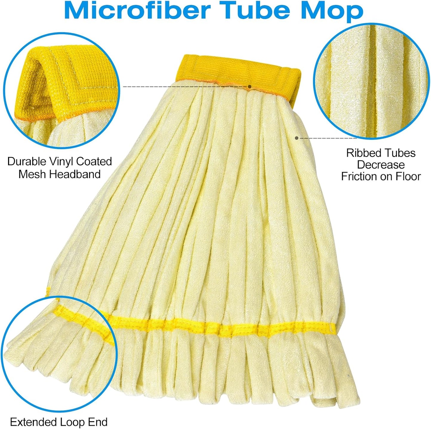 Matthew Cleaning Microfiber Tube Mop(Meduim,Blue,3Pack) Heavy Duty Mop Head Replacement,Excellent Absorbency,Premium launderability,Reusable,Loop end for Home,Commercial&Industrial Use