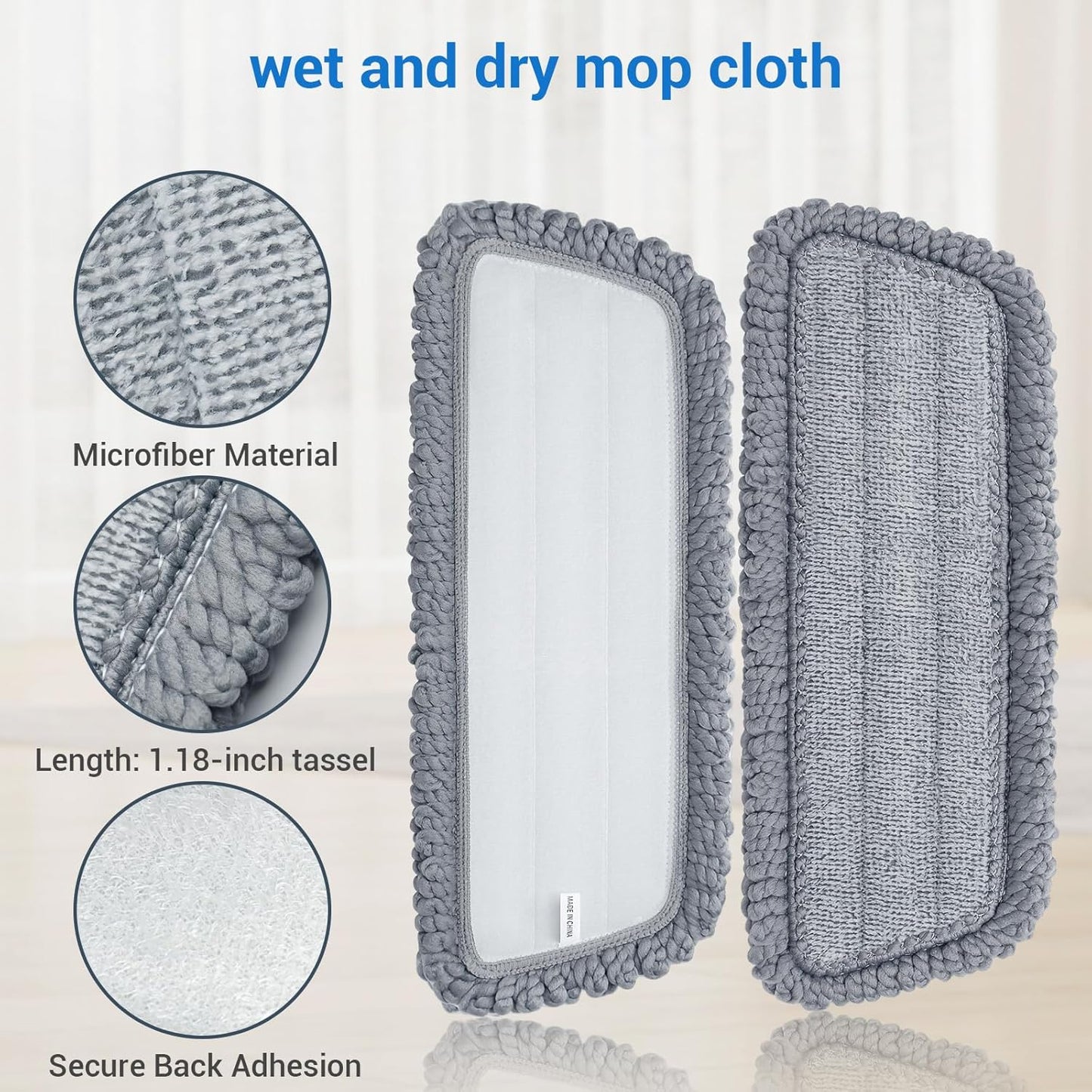 6Pcs Microfiber Mop Replacement Pads,Compatible with Wet/Dry Mop Floor Cleaning Pad Fit All Spray Mops,14.9 * 4.7’’ Size Spray Mop Pads Refills