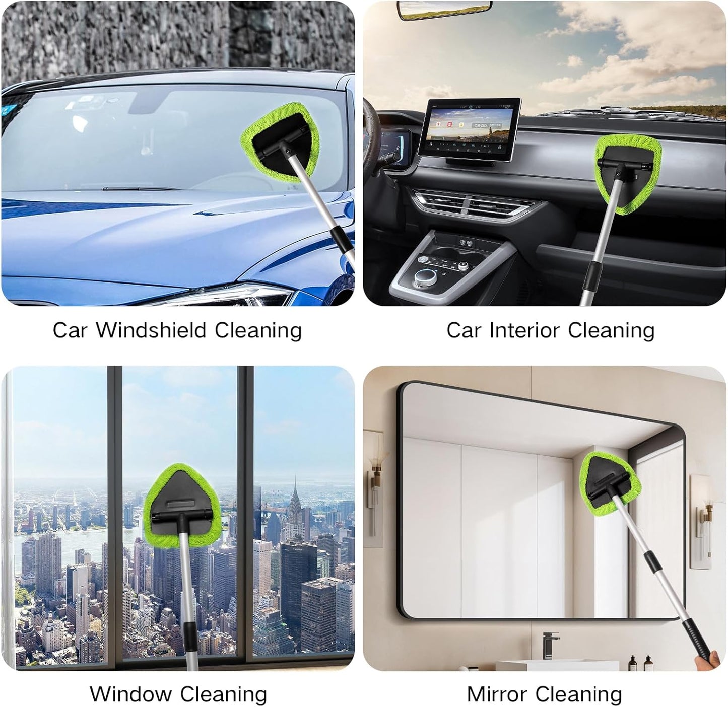 Qydipclin 11pcs Windshield Cleaner Tool, Car Window Cleaning Wash Kit with 6 Reusable Microfiber Pads 2 Spray Bottles and Extendable Handles Auto Glass Wiper Kit, Blue