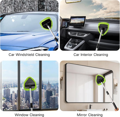 Qydipclin 11pcs Windshield Cleaner Tool, Car Window Cleaning Wash Kit with 6 Reusable Microfiber Pads 2 Spray Bottles and Extendable Handles Auto Glass Wiper Kit, Blue