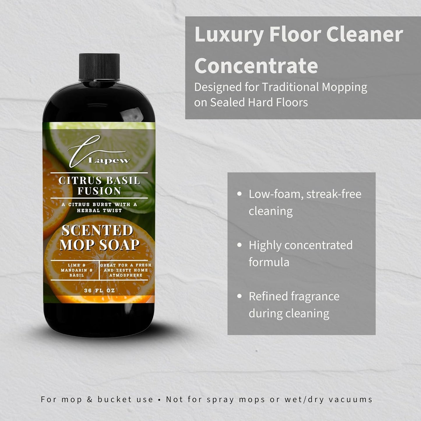 Lapew Santal Scented Mop Soap - Luxury Floor Cleaner Concentrate for Mopping Tile, Laminate, Vinyl & Hardwood | Streak-Free, Low-Foam | 36 oz - Colors A
