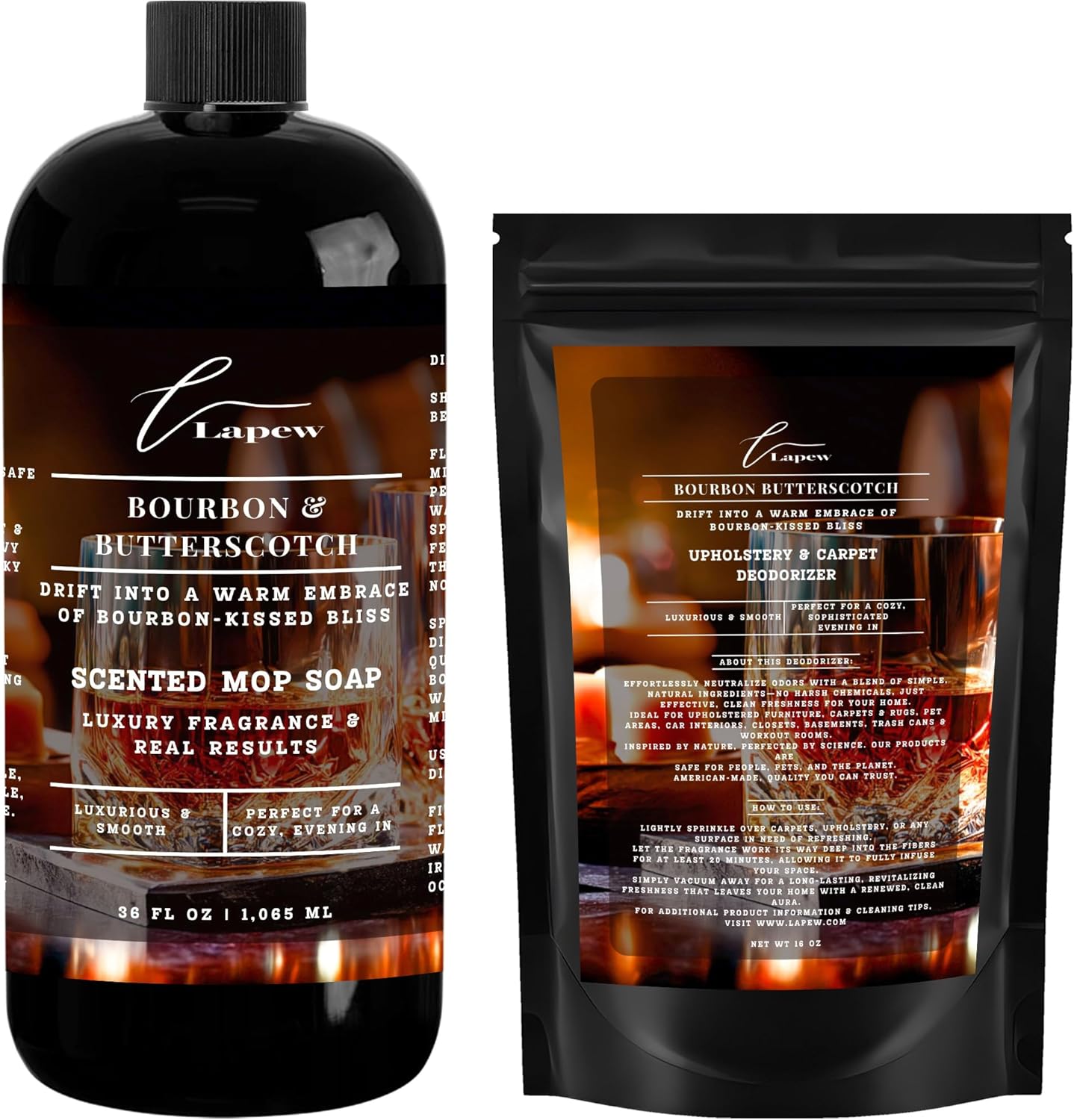 Lapew Black Sea Scented Cleaning Bundle | Carpet Deodorizer Powder (16 oz) & Mop Soap Concentrate (36 oz) | Pet-Friendly Odor Eliminator - Colors B