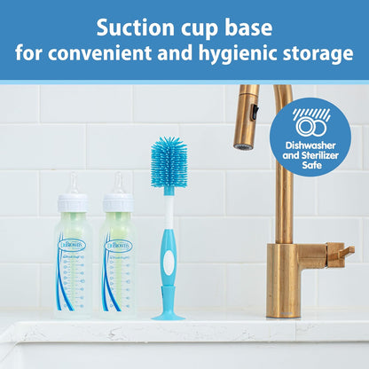 Dr. Brown's Soft Touch No Scratch Baby Bottle Cleaning Brush Nipple Cleaner with Stand and Storage Clip, BPA Free, Blue 1-Pack