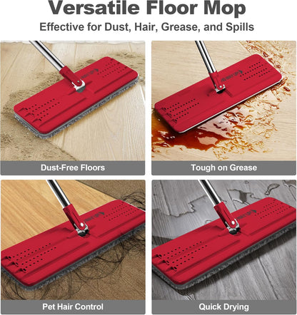JOYMOOP Flat Mops, Microfiber Mop for Floor Cleaning and Wall Cleaner, 50" Mop Handle with Flexible 13" Flat Head with a Microfiber Mop Pad - White