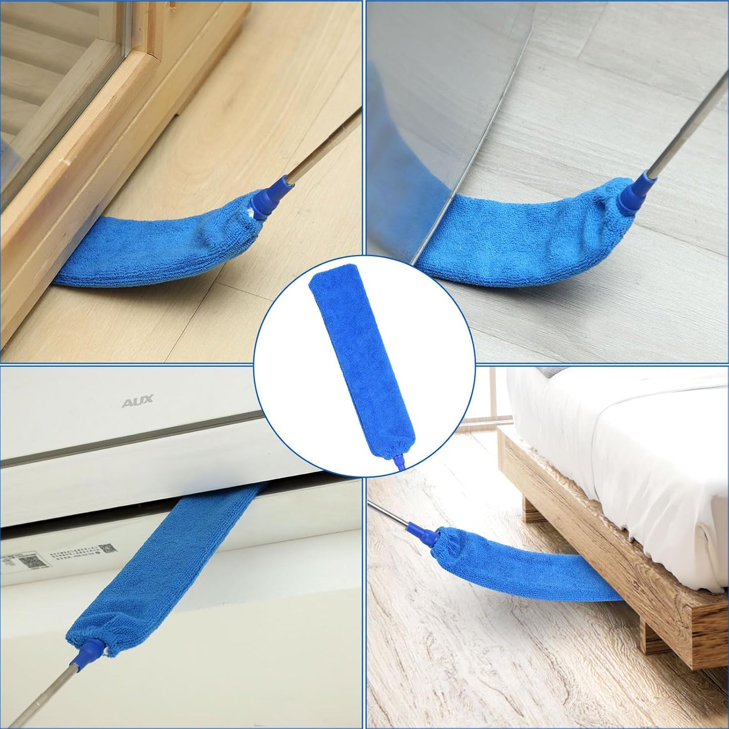 ZZ LAZYCOTTAGE Duster, Microfiber Dusters with 2 Handle Sets, Durable 15-98.1 Inches Long Telescopic Rod, Washable, Feather Dusters for Cleaning Cobweb and Ceilings Fans, 5 Pack (Blue)