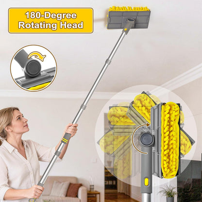 JEHONN 77” Ceiling Fan Cleaner Duster with Extra Bendable Chenille Dust Cleaning Tool, Detachable Washable Mop for Baseboard, Blinds, Walls, Floors & Car Interiors (Yellow)