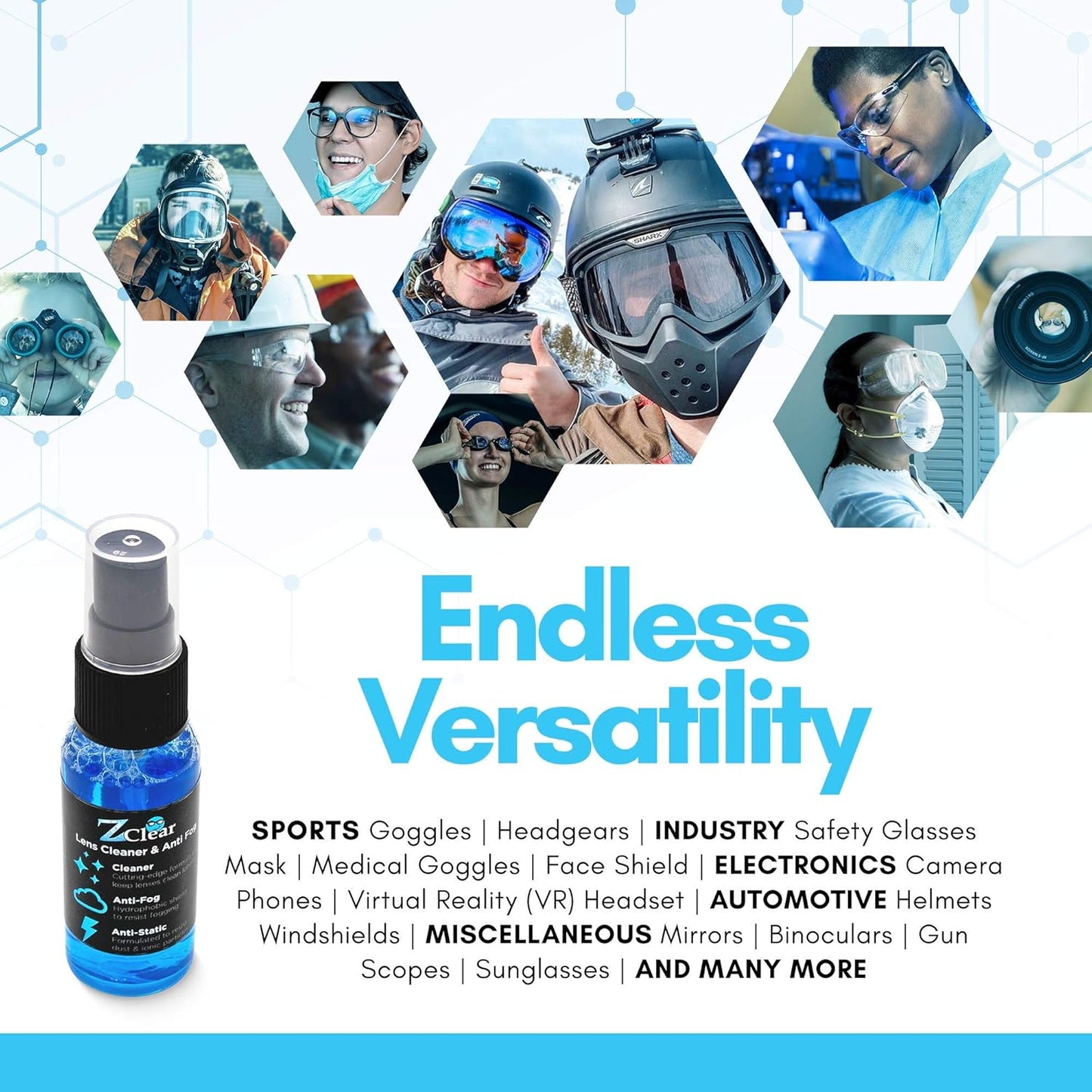Z Clear Anti-Fog 6oz Spray | Eye glasses cleaner | Goggles anti fog | Sunglasses cleaner | Windshields | Mirrors | Visors | Safe for all Lenses |+ With Microfiber Cloth