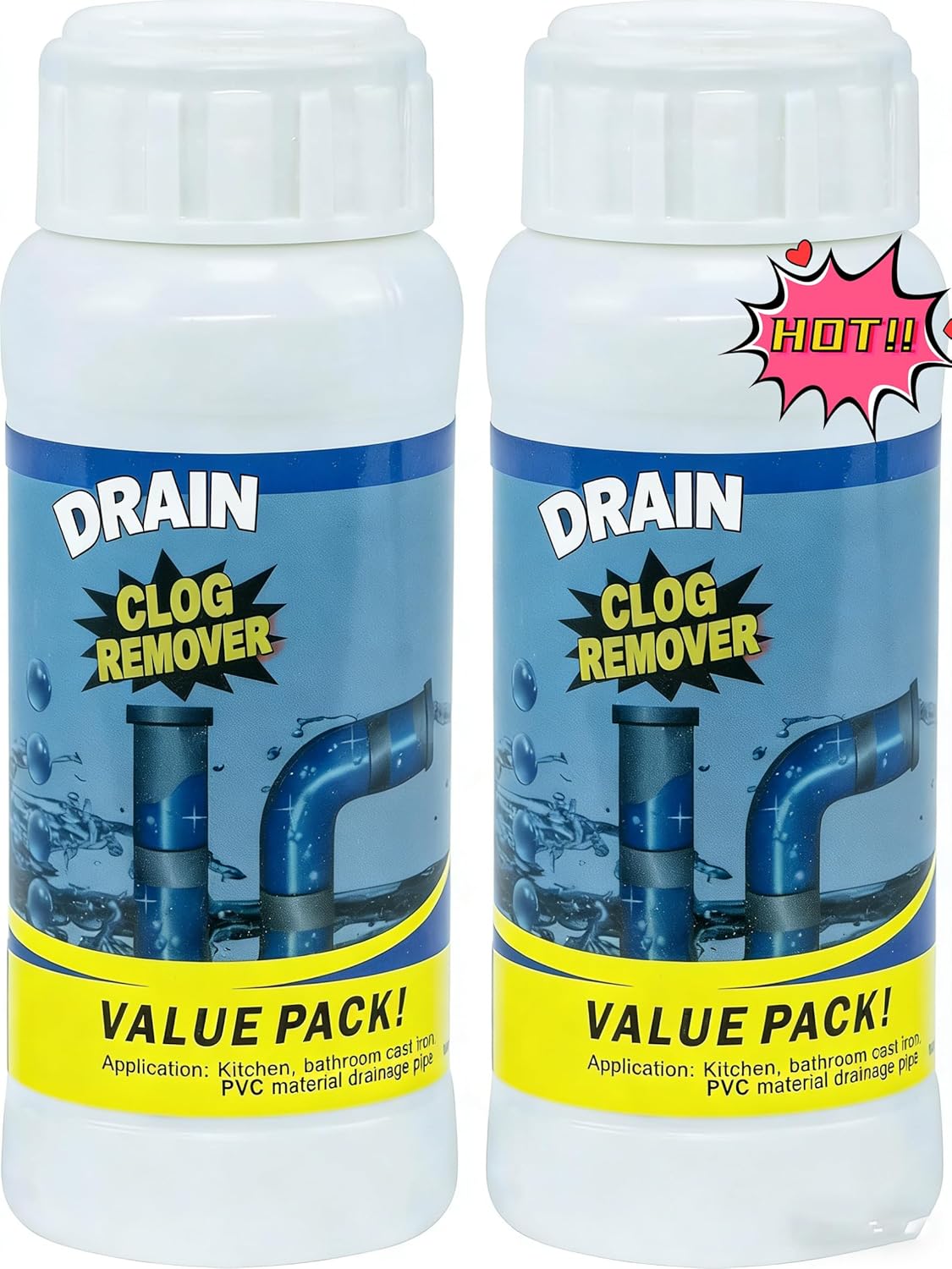 Powerful Fast-Acting Drain Cleaner Powder – Sink and Drain Clog Remover for Kitchen & Toilet Pipes – Deep Cleaning Formula, Fast Foaming, Heavy-Duty Clog Remover