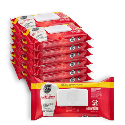 PDI Sani-Professional No-Rinse Sanitizing Multi-Surface Food Service Wipes Softpack, for Restaurants, Kitchen, and Home Use, Pack of 12, 72 Wipes Each, Large 9" x 8" Wipes